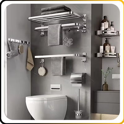 hotel bathroom accessories in a chrome finish