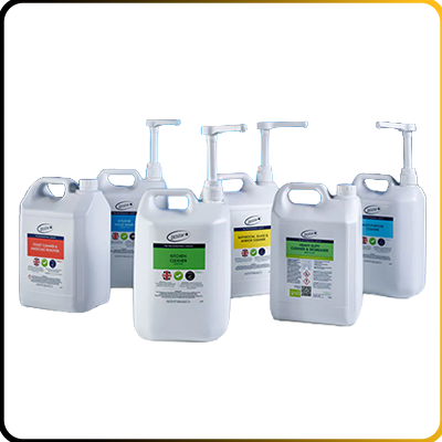 industrial cleaning chemicals on a white background