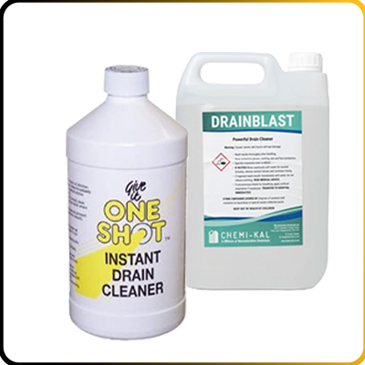 bottles of drain cleaner on a white background