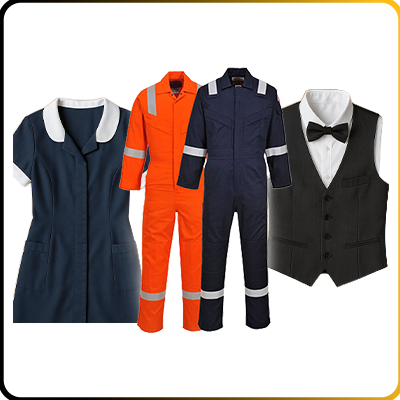 different hospitality workwear on a white background