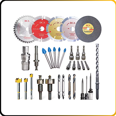 power tools accessories on a white background