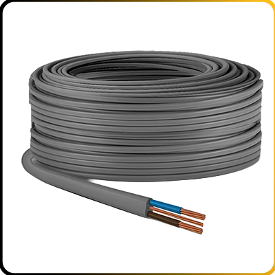 a roll of electric cable on a white background