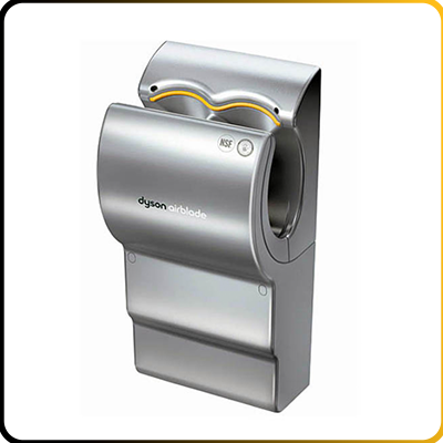 Chrome Dyson commercial hand dryer on a white background