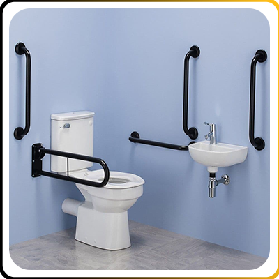 a hotel toilet fitted with a doc m pack for disability assistance