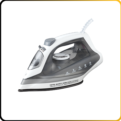 white silver iron for hotel room on a white background